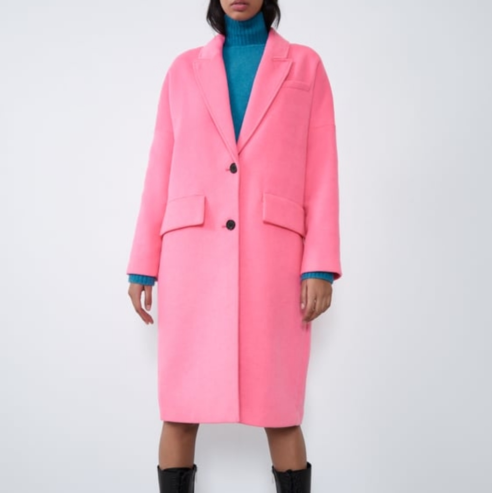 Zara Pink Oversized Long Lapel Button Front Coat
